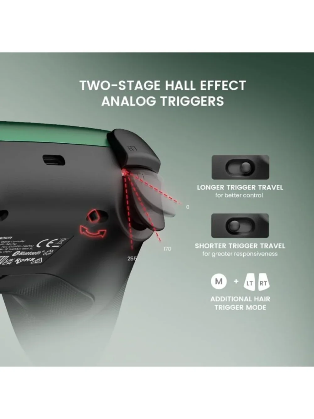 Wireless Gaming Controller for PC/Switch/iOS/Android, RGB Lighting, Hall Effect
